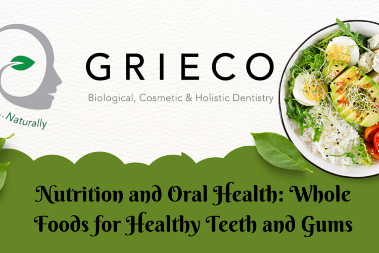 Whole foods including vegetables, avocado, eggs, fish, nuts, olive oil, and fermented vegetables that support a healthy diet and oral health